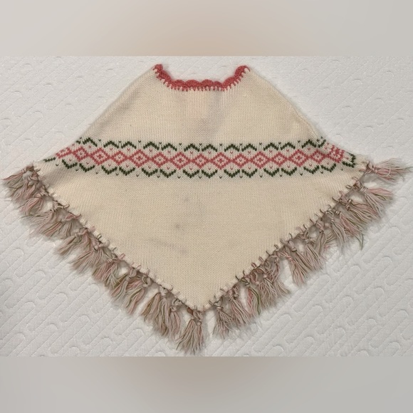 Nannette Baby Knit Poncho with rosettes & tassels/Cream, Pink, Green/Size 18 mos - Picture 6 of 6